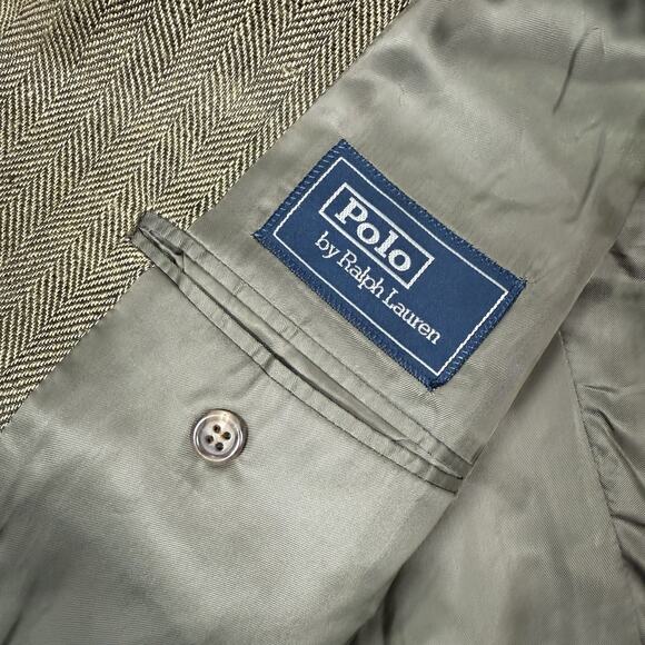 VTG Polo Ralph Lauren Italy Blazer Mens Size 44 R Linen Flax Herringbone Coat - Picture 5 of 14